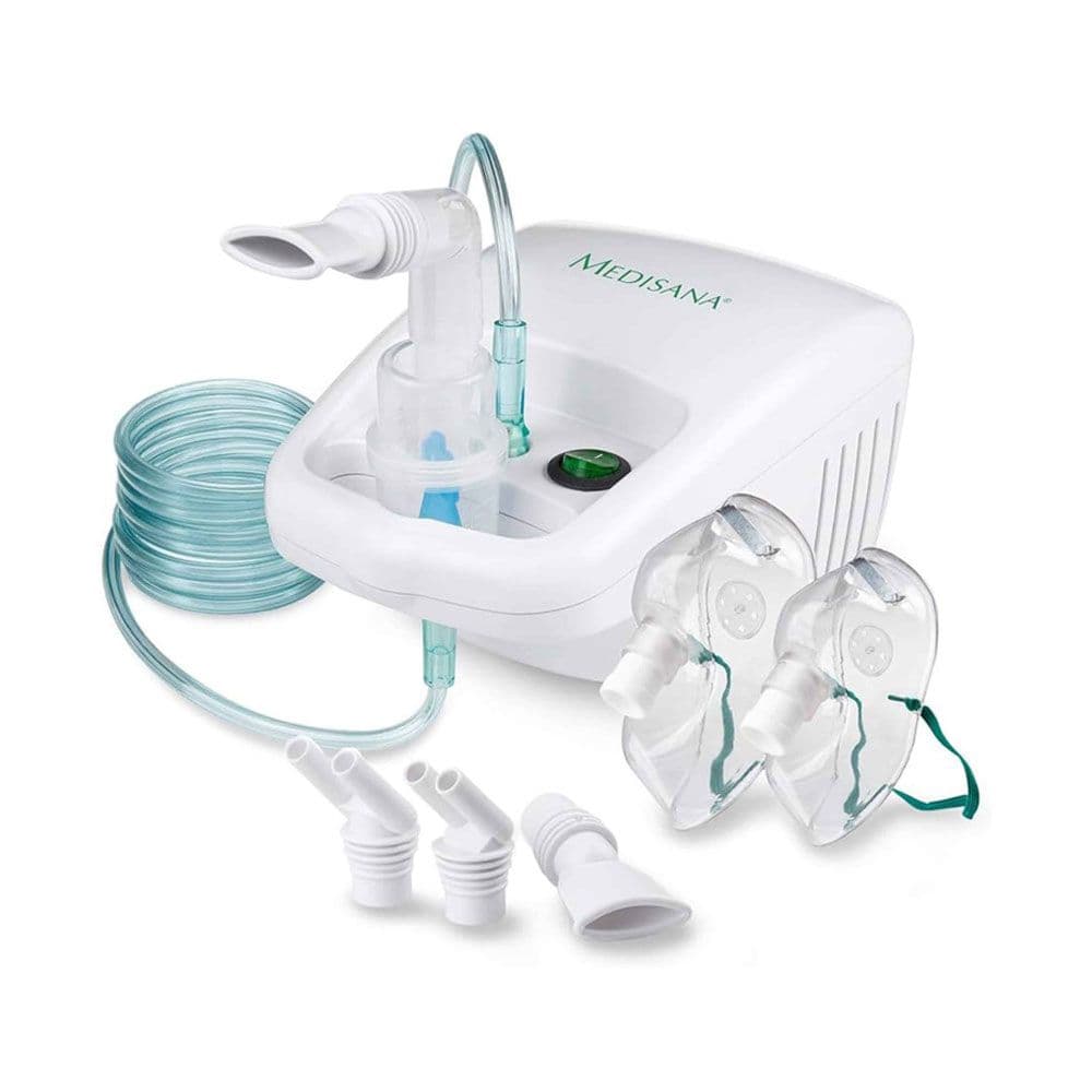 Medisana IN 500 Inhaler Compressor Nebulizer Inhaler With Mouthpiece and Mask for Adults and Children, Cold or Asthma with Extra Accessories and Long Tube - White 