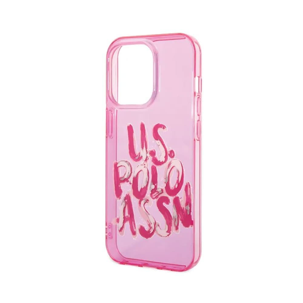 U.S Polo PC/TPU Transparent Case With Graffiti Logo For iPhone 14 Pro Max - Pink