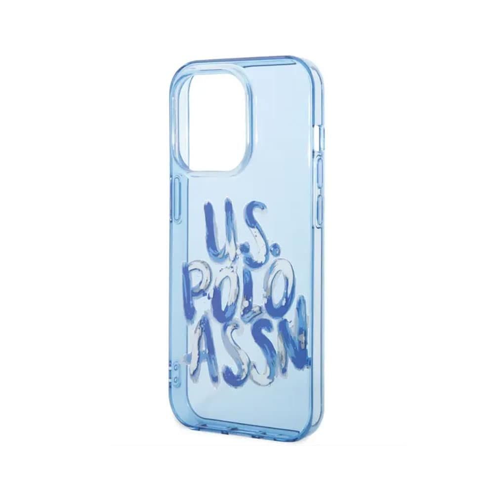 U.S Polo PC/TPU Transparent Case With Graffiti Logo For iPhone 14 Pro Max - Blue