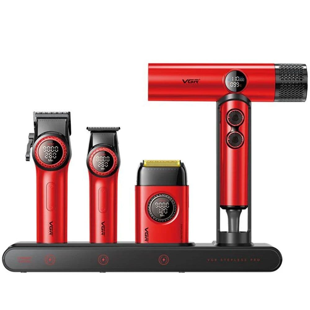VGR Grooming Kit VPro 4 Steeples Pro 4 in 1 Rechargeable - Red