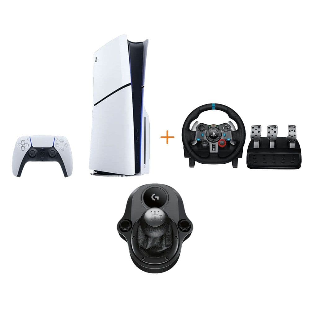 Sony Playstation 5 Standard Slim + Logitech Driving Force Shifter For G923 G29 and G920 Racing Wheels + Logitech Driving Force Racing Wheel