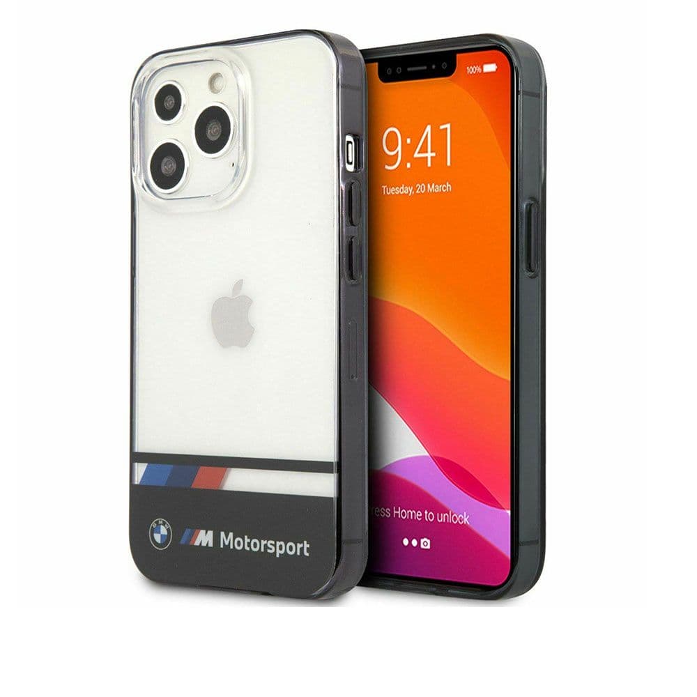 Bmw For iPhone 13 Pro Motorsport Collection Pc/Tpu Hard Case Tricolor Stripe Black Lower Part For  (6.1) - Transparent