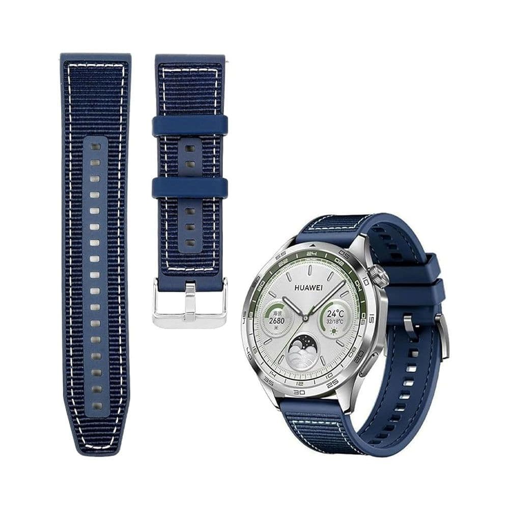 Strap 22mm Replacement Nylon Braided Silicone Compatible With Huawei / Amazfit / Xiaomi / Samsung - Dark Blue