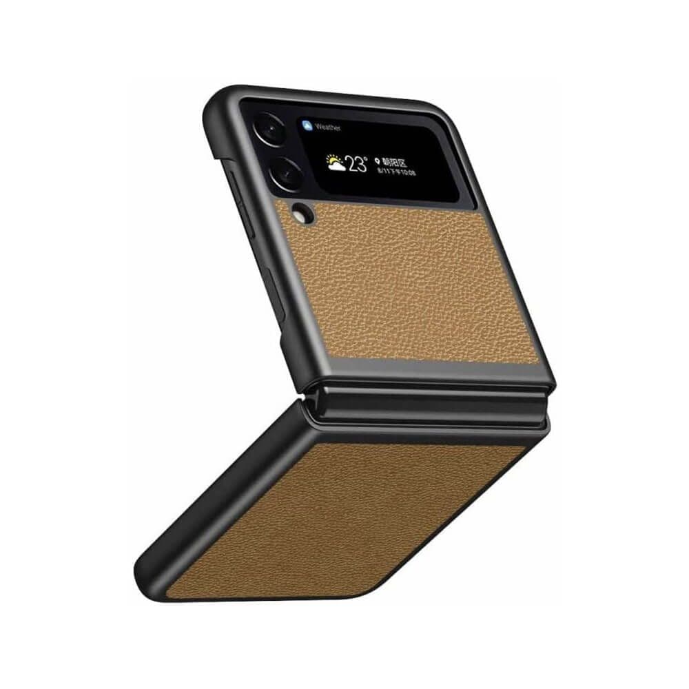 Cover for Samsung Galaxy Z Flip 4 Leather Wrapped PC Inner Shell  - Brown