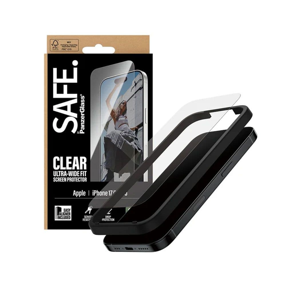 PanzerGlass® Screen Protector SAFE For iPhone 17 / 16 Pro | Ultra-Wide Fit With Easy Aligner  - Clear