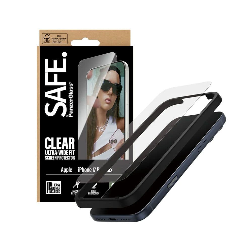 PanzerGlass® Screen Protector SAFE For iPhone 17 Pro Max | Ultra-Wide Fit With Easy Aligner - Clear