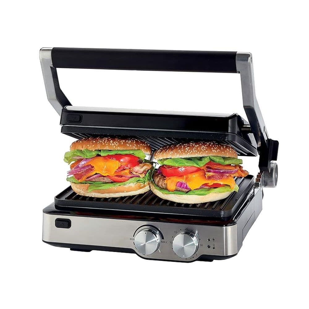 Kenwood Grill 2000W With 3 Grill Positions - Silver/Black - HGM80.000SS
