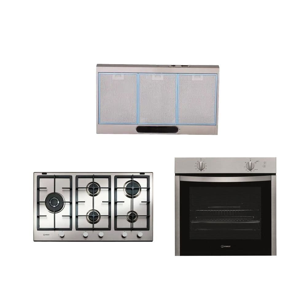 Idesit Built-in Gas Hob 90 cm With Hood and Oven - 5 Burners - Stainless Steel - 9522 IX+ISLK 96 LS X+IGW324
