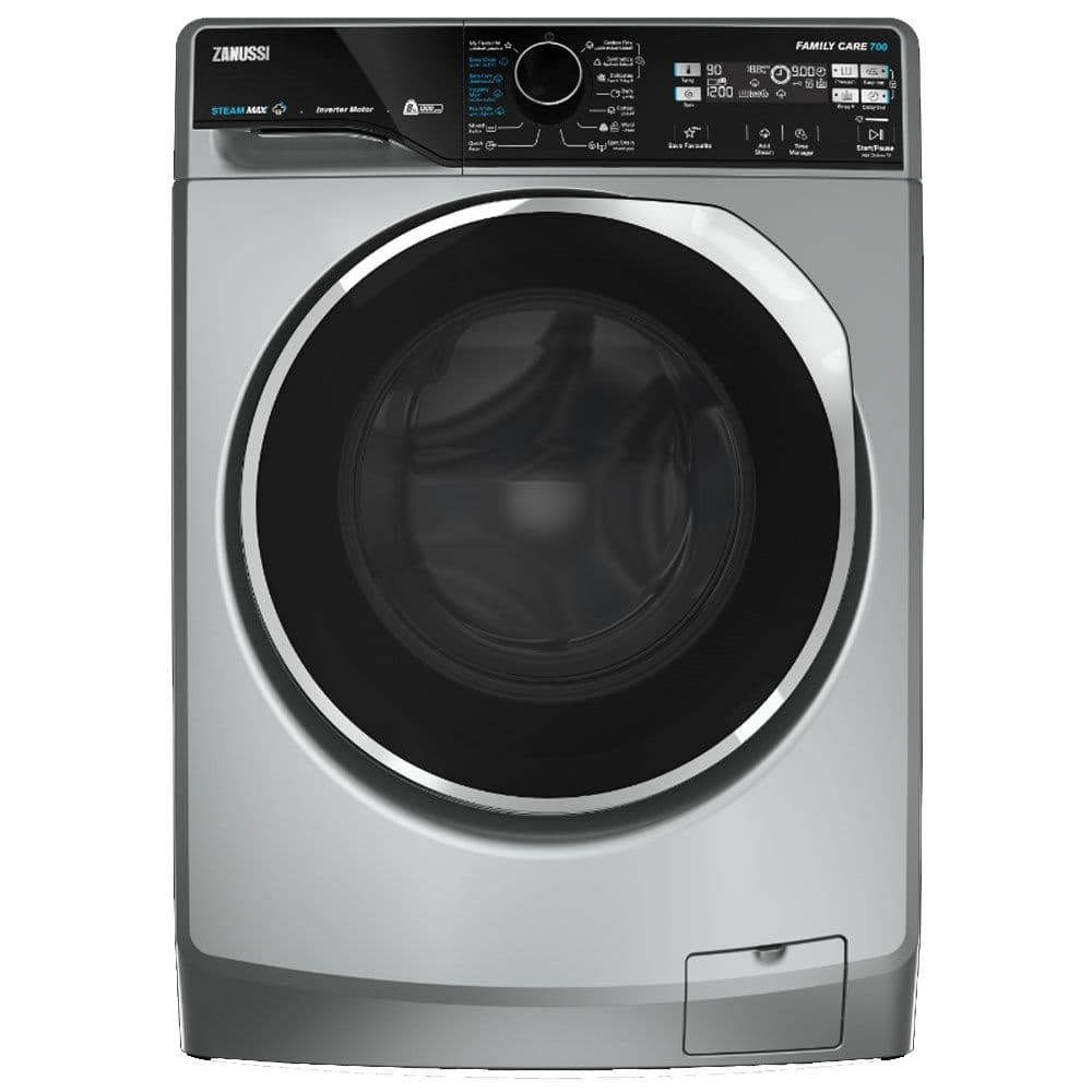 Zanussi Washing Machine 8 Kg Steam Max - Front load Lens Chrome Ring - Inverter Motor - Silver - ZWF8221SL8- 9458