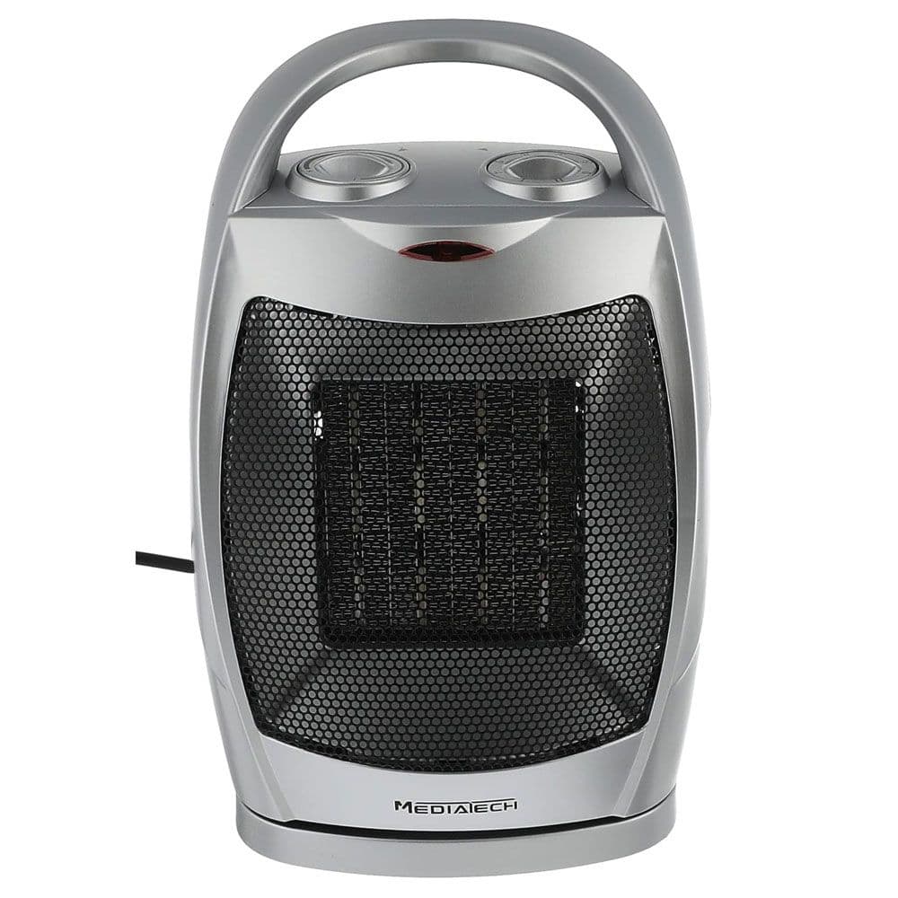 Media Tech Electric Ceramic Heater 1500 Watt - Safety Lock - Silver - MT-CH003