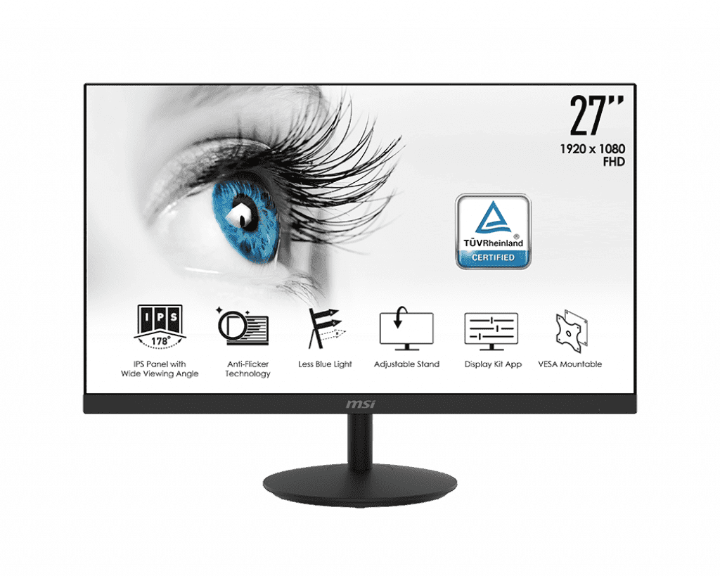 ام اس اي Pro MP271 شاشة 27 بوصة Full HD (1920 x 1080) - 75Hz - IPS - 5ms - مضادة للتوهج - مضادة للوميض - تقليل الضوء الأزرق معتمدة من TÜV - VESA - سماعات مدمجة