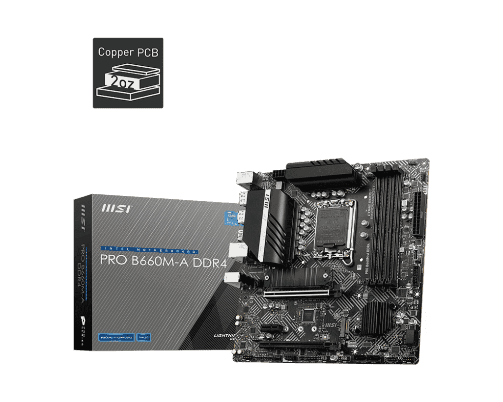 MSI PRO B660M-A DDR4 Motherboard (mATX, 12th Gen Intel Core, LGA 1700 Socket, DDR4, PCIe 4, 2.5G LAN, M.2 Slots, USB 3.2)