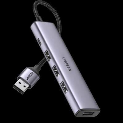 UGREEN USB Hub, Aluminum 4-Port USB 3.0 Hub with Powered Support Output for High Power Equipment, USB Port Splitter for Laptop, iMac, MacBook, Surface Pro, Dell, PS4, Flash Drive, Mobile HDD (20805)