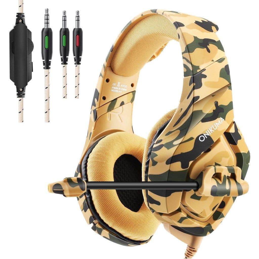 ONIKUMA K1B Camouflage Yellow Gaming Headset with Omnidirectional Mic for PS4 XBOX One
