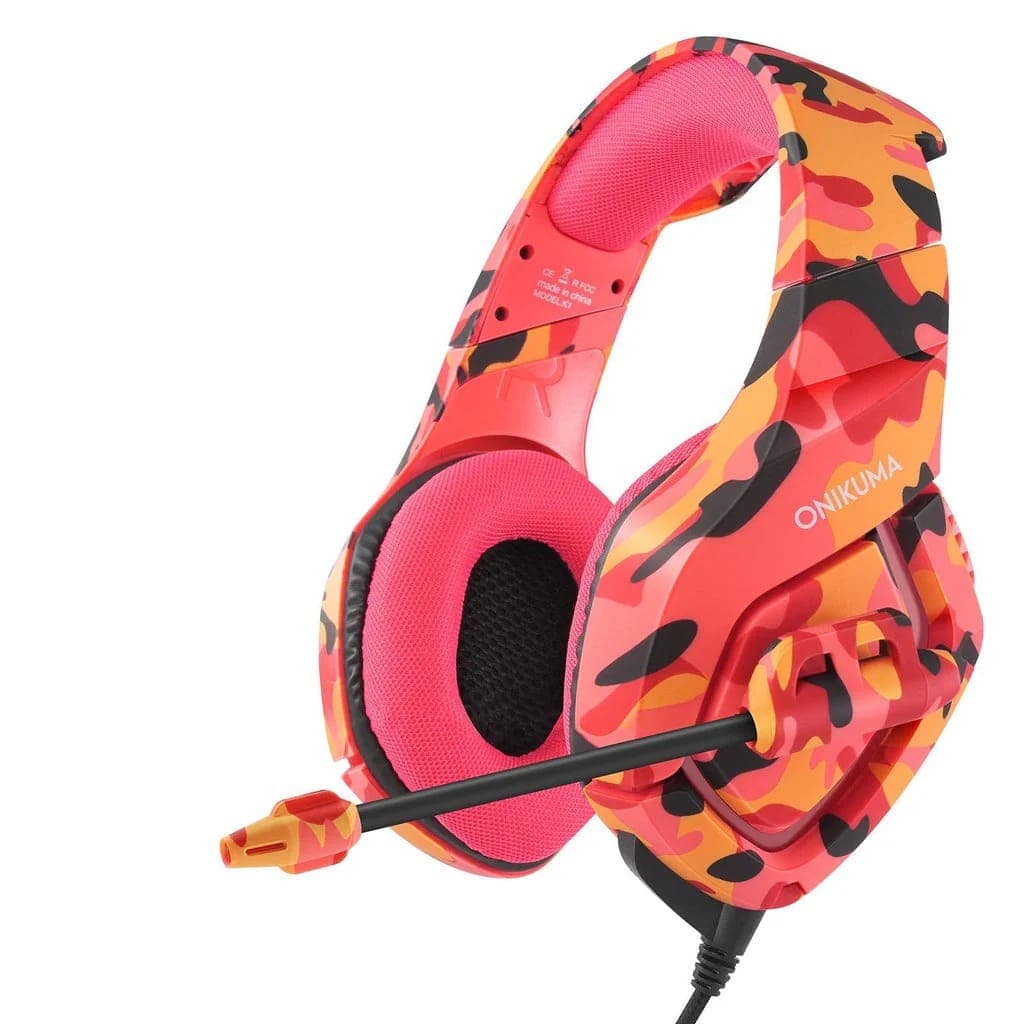ONIKUMA K1B Camouflage Red Gaming Headset with Omnidirectional Mic for PS4 XBOX One
