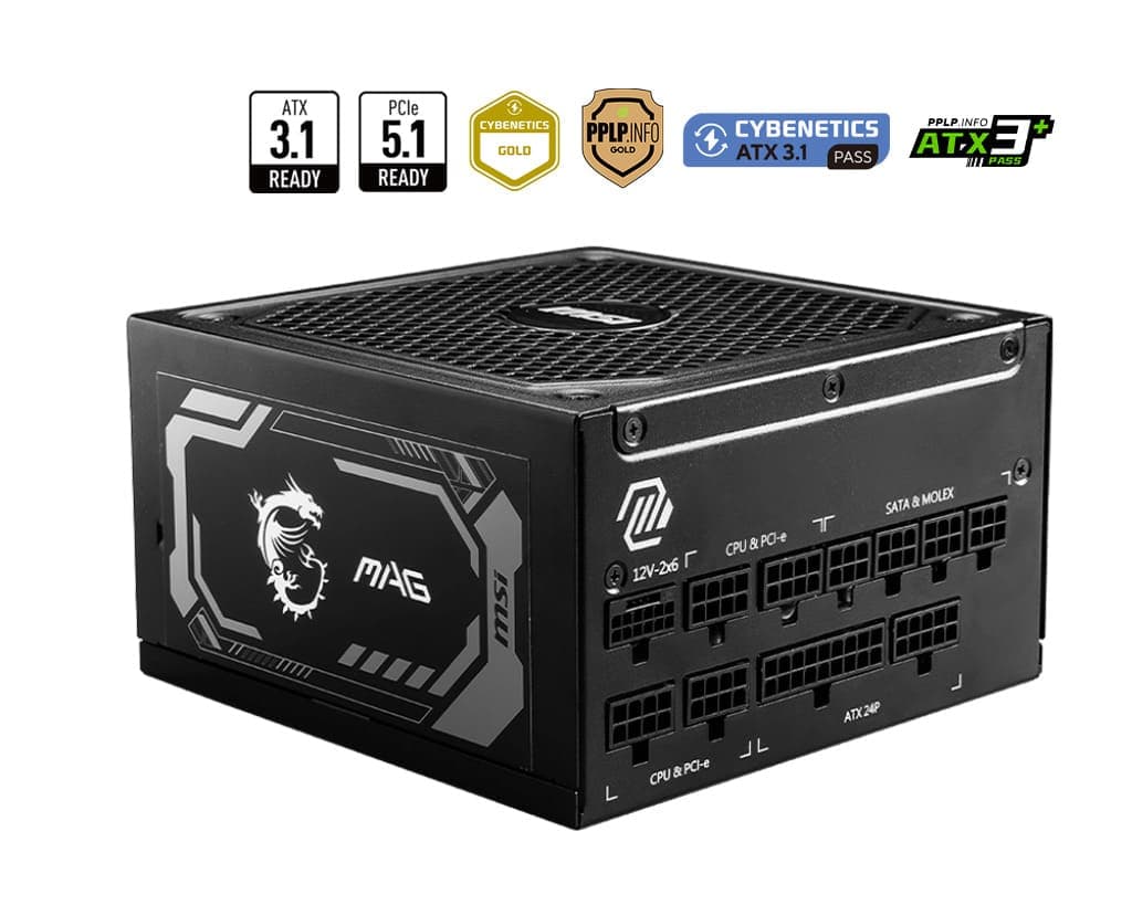 MSI MAG A1000GL PCIE 5 Gaming Power Supply – ATX 3.1 & PCIE 5.1 Ready – Full Modular – 80 Plus Gold Certified 1000W – ATX PSU – 10 Year Warranty