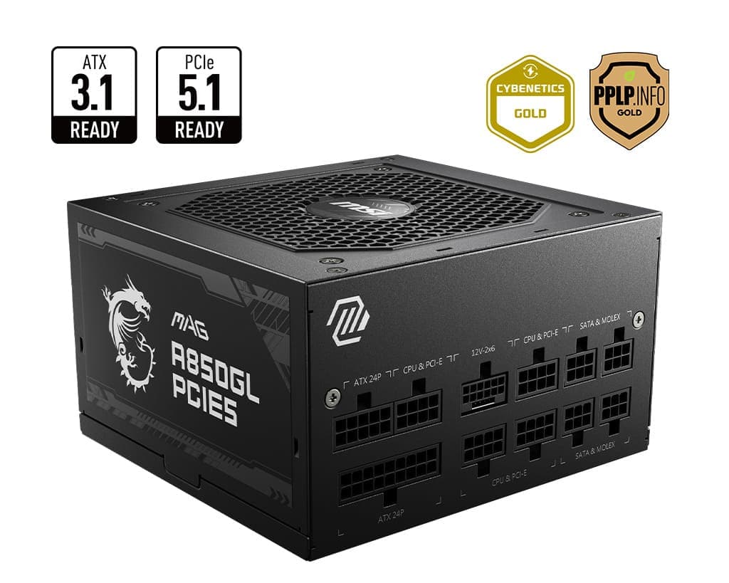 MSI MAG A850GL PCIE 5 Gaming Power Supply – ATX 3.1 & PCIE 5.1 Ready – Full Modular – 80 Plus Gold Certified 850W – ATX PSU – 10 Year Warranty