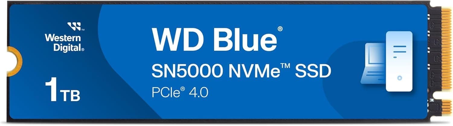 Western Digital Blue SN5000 1TB Gen4 NVMe SSD UP To 5150 MB/s Read 4900 MB/s Write