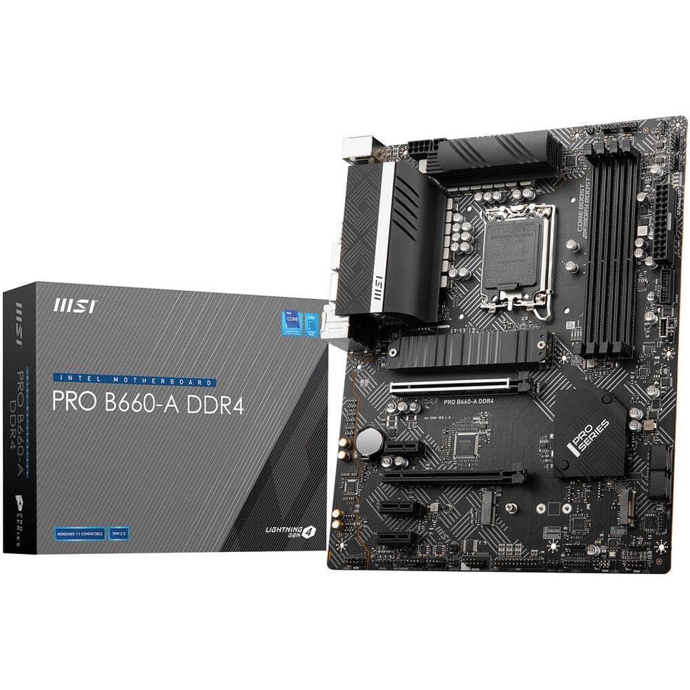 MSI PRO B660-A DDR4 Motherboard (ATX, 12-14th Gen Intel Core, LGA 1700 Socket, DDR4, PCIe 4, 2.5G LAN, M.2 Slots, USB 3.2)