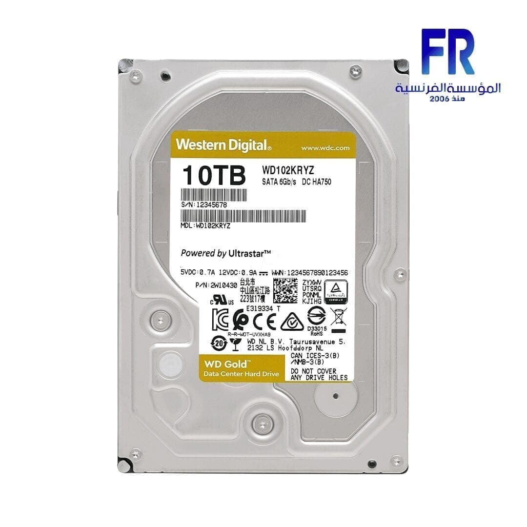 هارد ديسك داخلي ويسترن ديجيتال Gold سعة 10Tb للكمبيوتر المكتبي