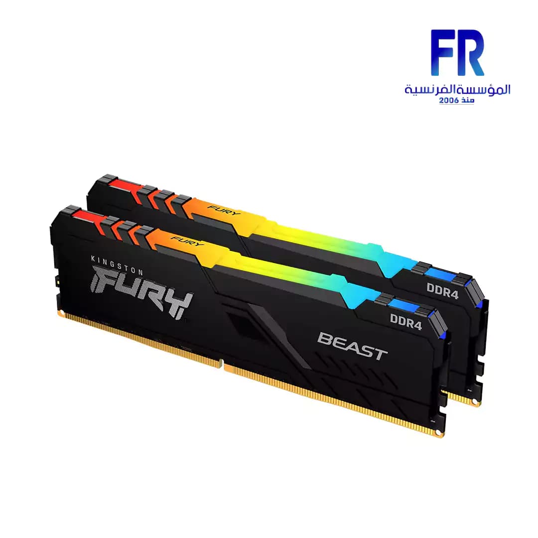 رام كينجستون Fury Beast سعة 16GB (2x8GB) DDR4 بتردد 3200Mhz RGB للكمبيوتر المكتبي