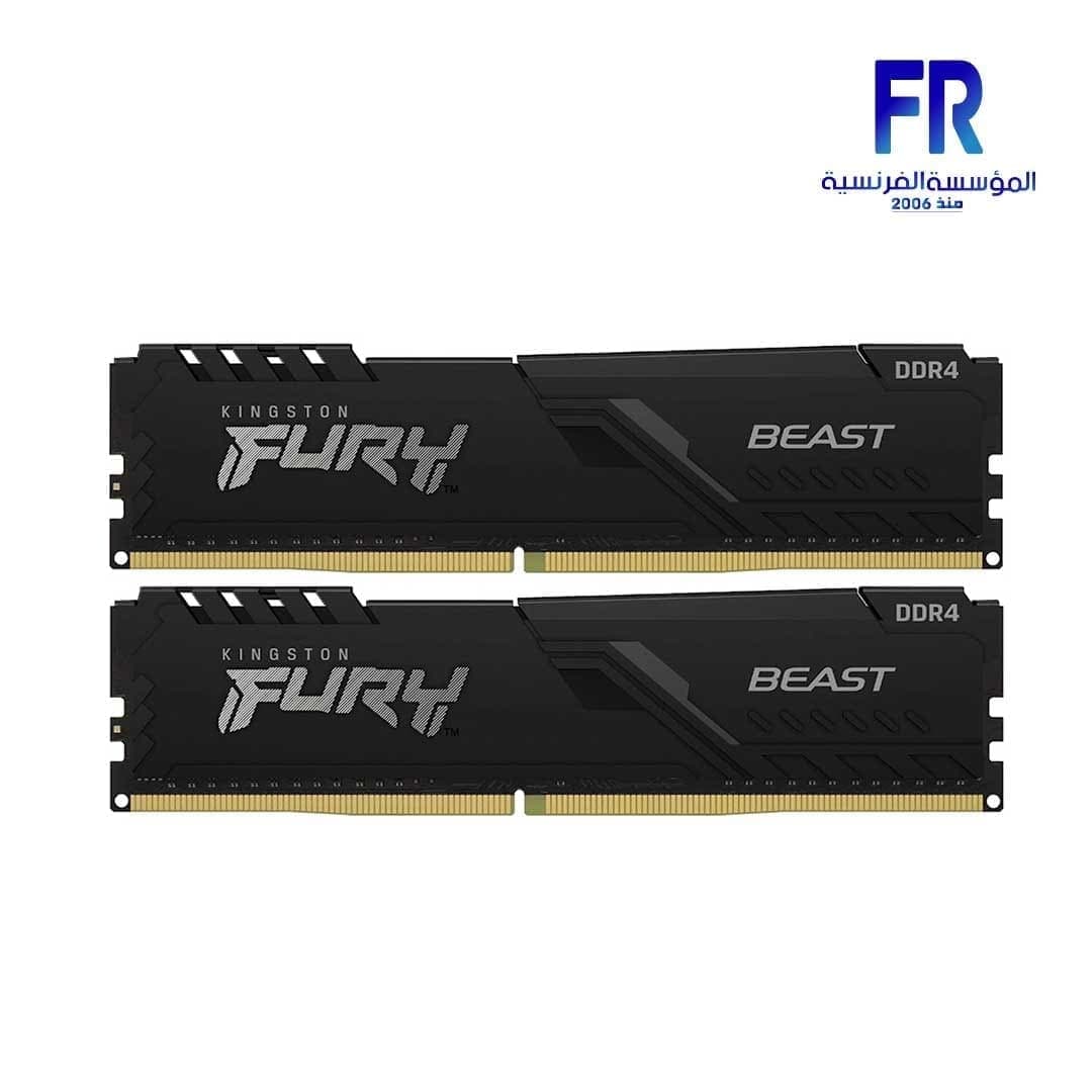 رام كينجستون Fury Beast سعة 16GB (2x8GB) DDR4 بتردد 3200Mhz للكمبيوتر المكتبي