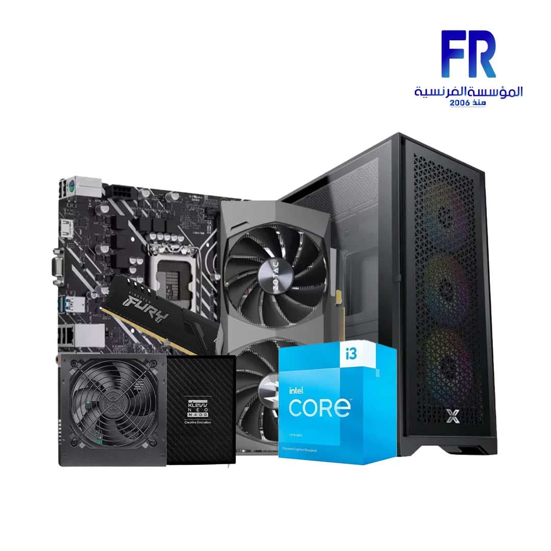 تجميعة جيمنج Alfrensia Summer Offers #7 بمعالج I3 13100F ولوحة أم H610M-K ورام 16G Ddr4 وهارد 480Gb Ssd وكرت شاشة Rtx 3050 Oc 8Gb وكيس Lux S وباور 650W