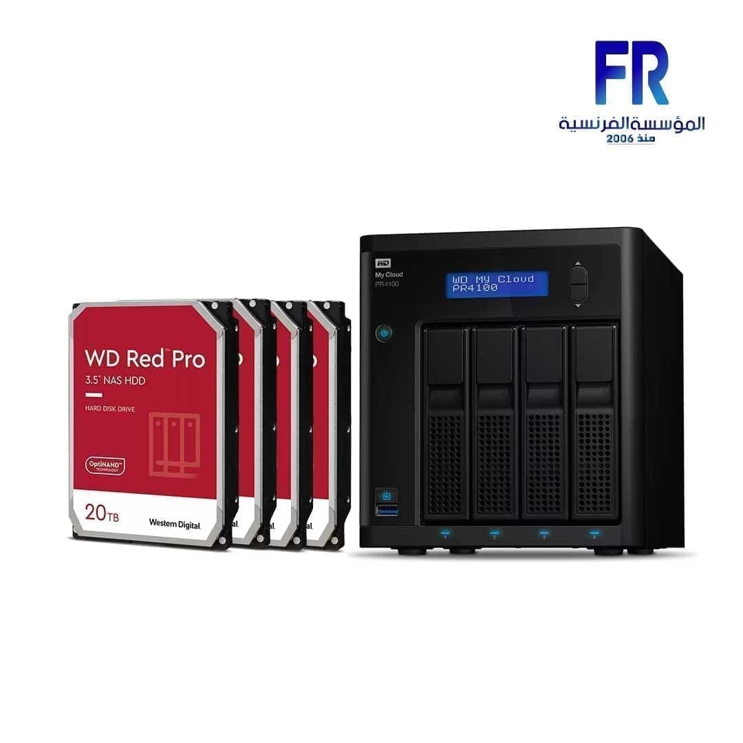 جهاز تخزين شبكي ويسترن ديجيتال My Cloud Pro Pr4100 بـ 4 فتحات بدون أقراص - مع 4 أقراص Red Pro سعة 20TB