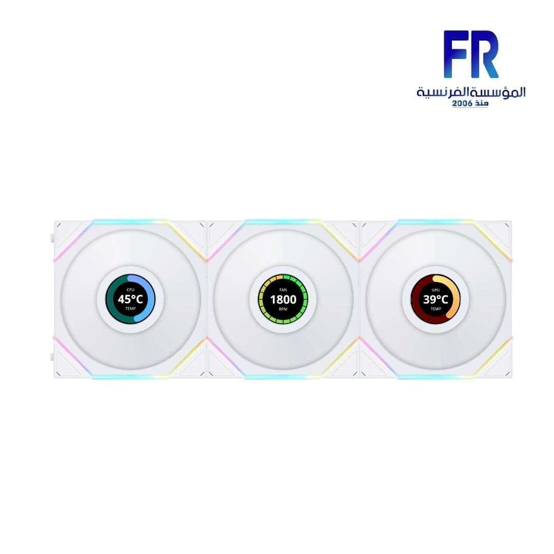 مراوح كيس Lian Li UNI FAN TL LCD 120MM RGB ريشة عكسية عدد 3 مع وحدة تحكم لون أبيض