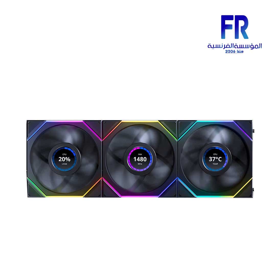 مراوح كيس Lian Li UNI FAN TL LCD 120MM RGB ريشة عكسية عدد 3 مع وحدة تحكم لون أسود