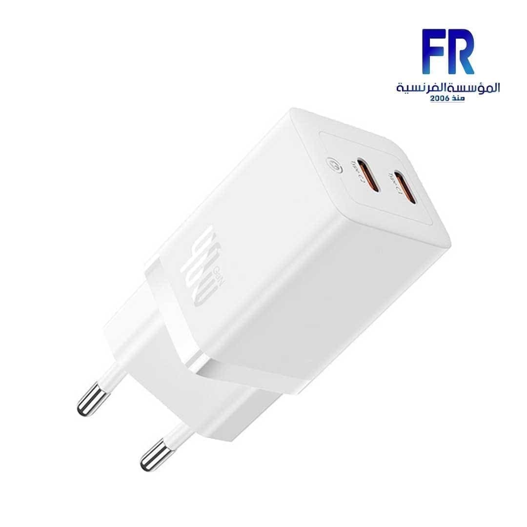 شاحن بيسوس GaN5 Pro سريع بـ 2 منفذ C بقدرة 40W - أبيض