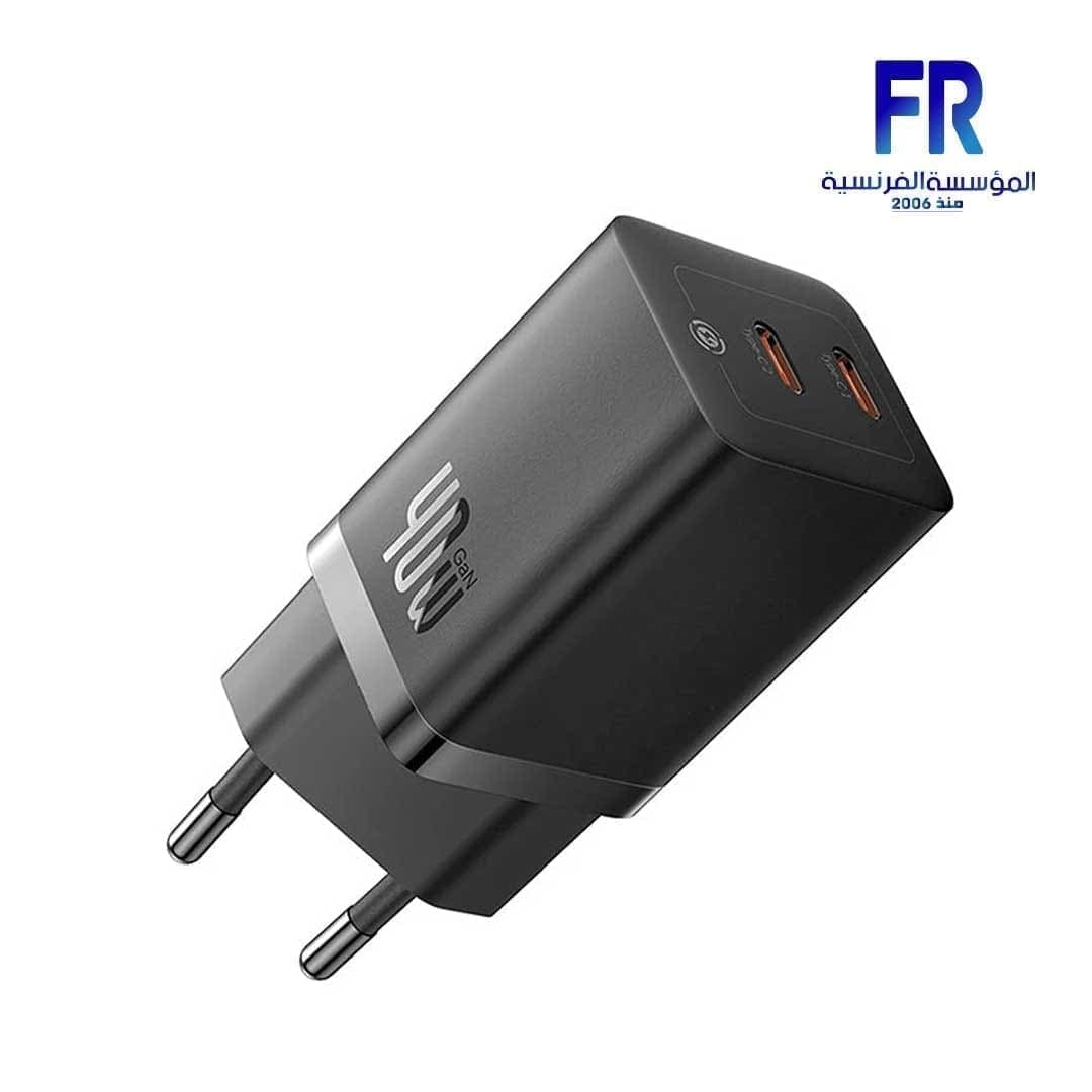 شاحن بيسوس GaN5 Pro سريع بـ 2 منفذ C بقدرة 40W - أسود