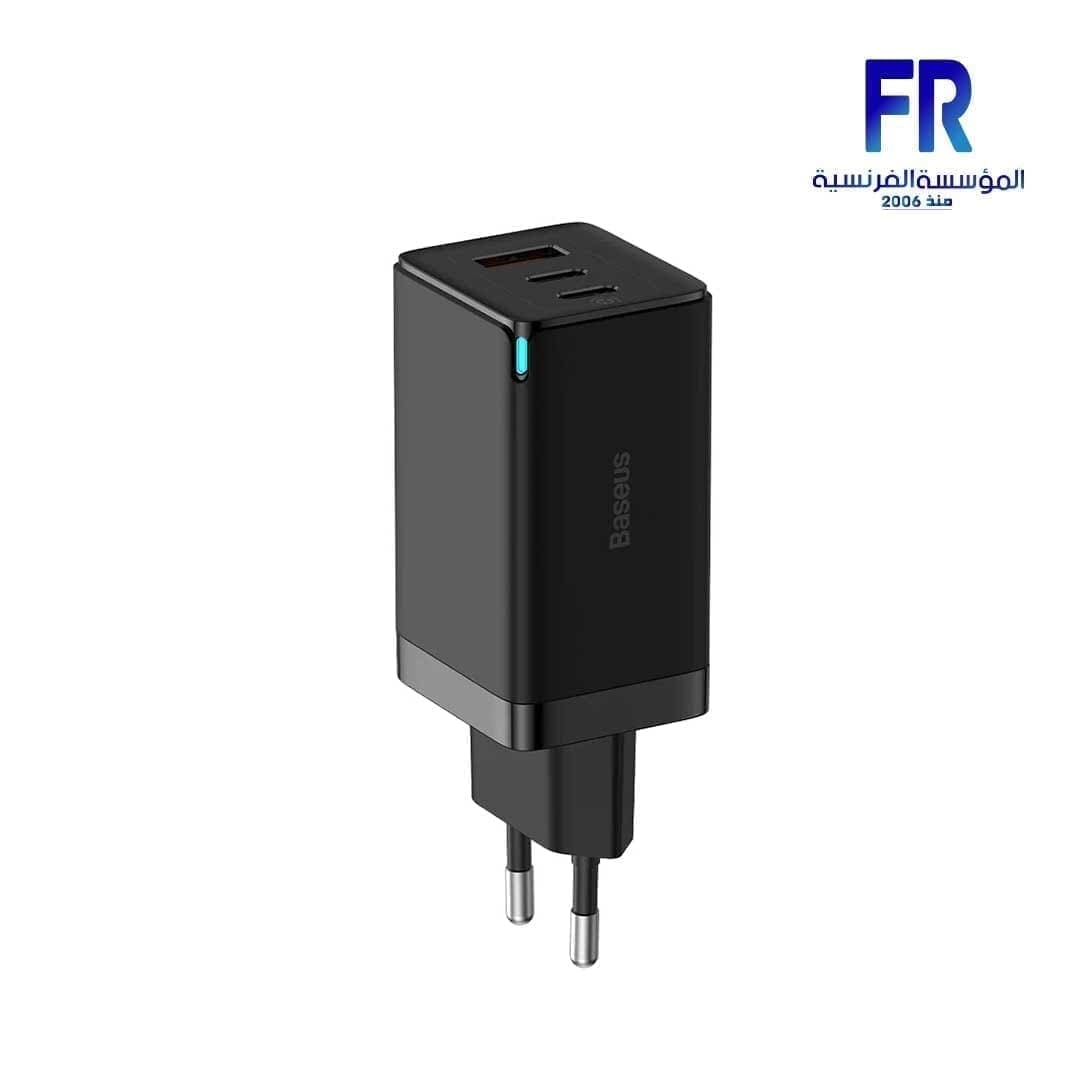 شاحن بيسوس GaN5 Pro سريع بـ 2 منفذ C و 1 منفذ U بقدرة 65W - أسود