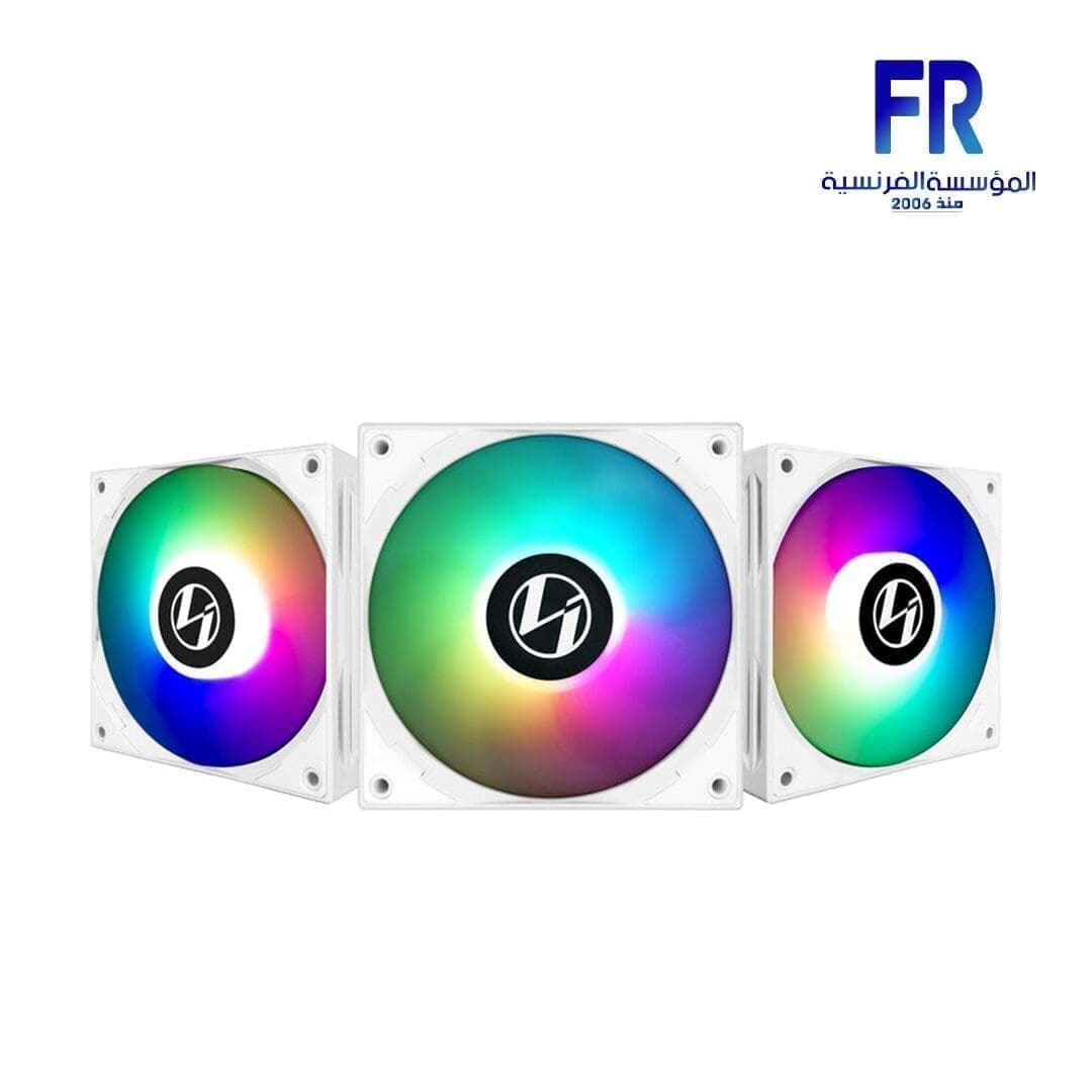 طقم 3 مراوح ليان لي ST120 RGB أبيض مع وحدة تحكم