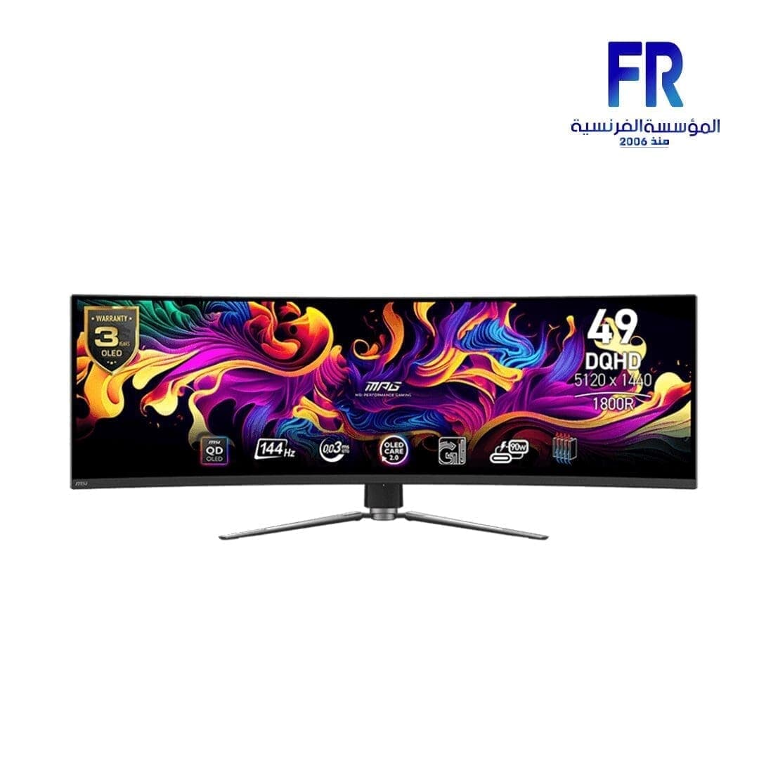 شاشة جيمنج ام اس اي MPG 491CQP مقاس 49 بوصة 144Hz 0.03ms DQHD (5120 x 1440) QD-OLED منحنية