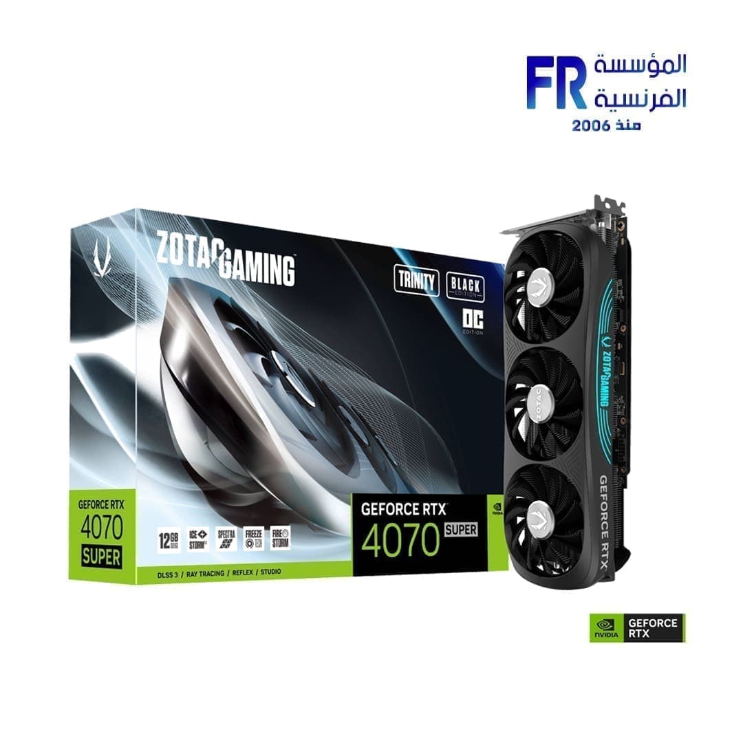 كرت شاشة Zotac Gaming RTX 4070 Super Trinity OC Black Edition 12GB 192Bit GDDR6X