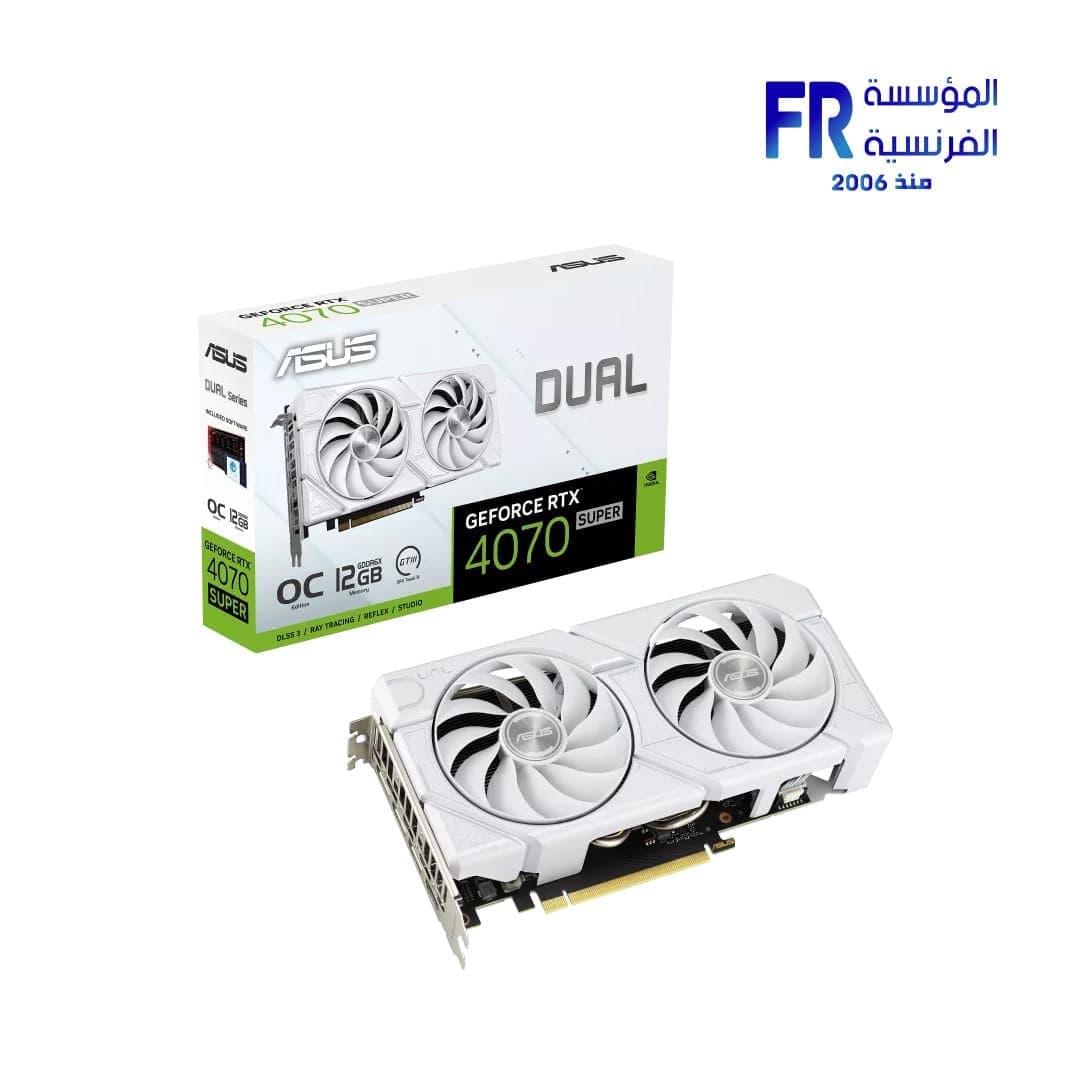 كرت شاشة اسوس Dual GeForce RTX 4070 Super Evo 12GB GDDR6X لون أبيض