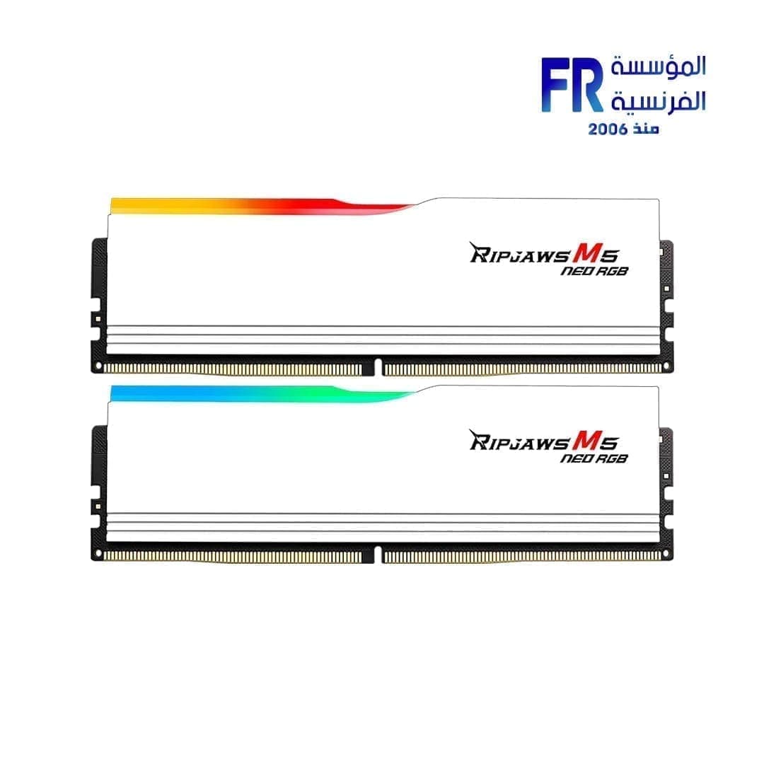 رامات ديسكتوب G Skill Ripjaws M5 Neo RGB سعة 64GB (2x32GB) DDR5 بتردد 6000Mhz CL36 - أبيض