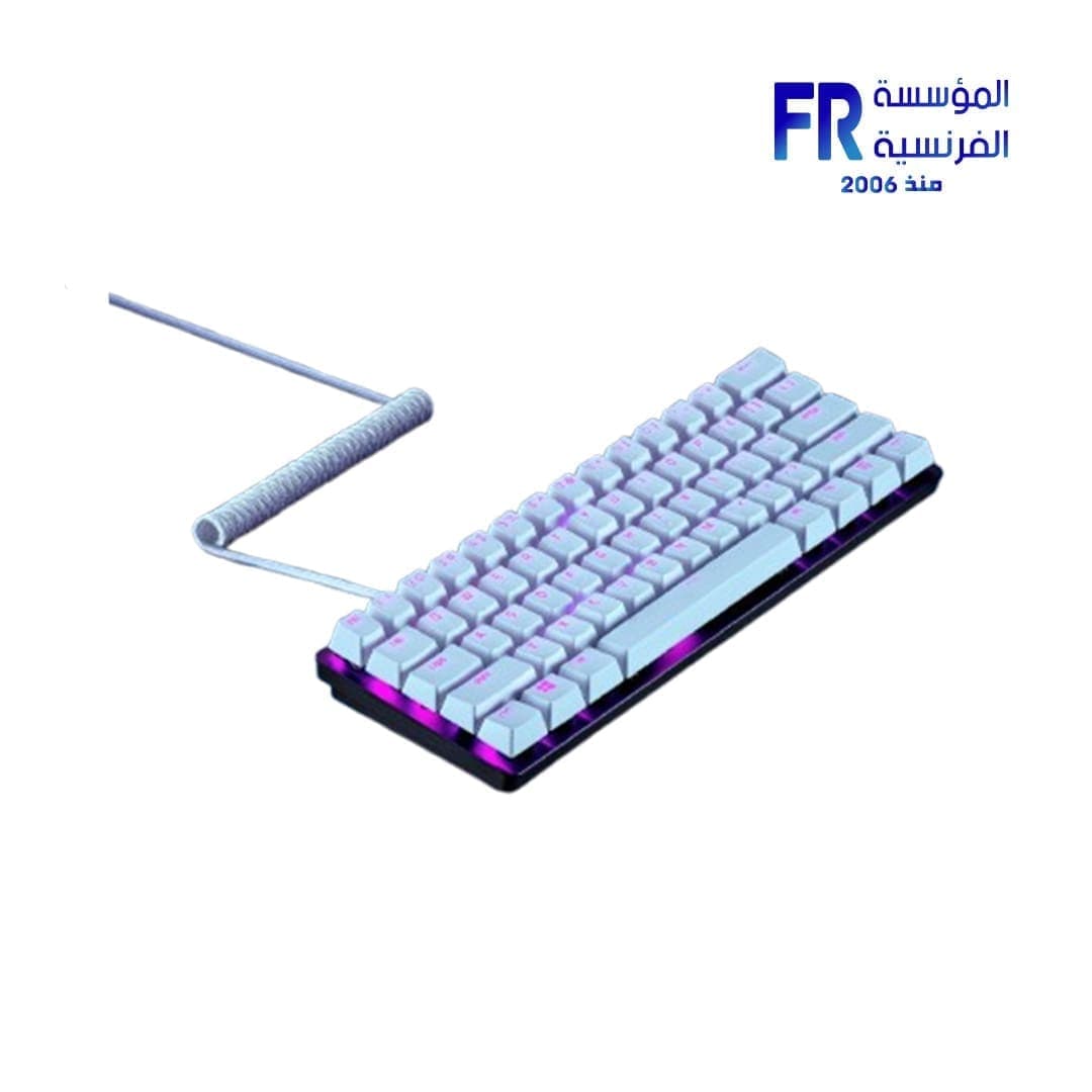 مجموعة أغطية مفاتيح Razer PBT مع كابل ملفوف باللون الأبيض Mercury White