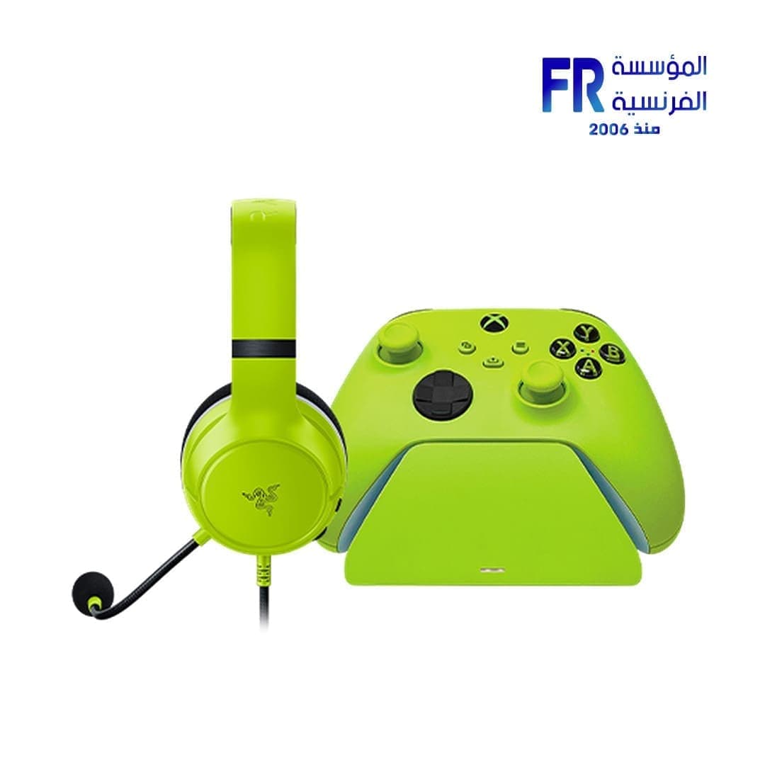سماعة جيمنج Razer Kaira X لجهاز Xbox مع قاعدة شحن سريع عالمية لجهاز Xbox لون Electric Volt - حزمة ثنائية
