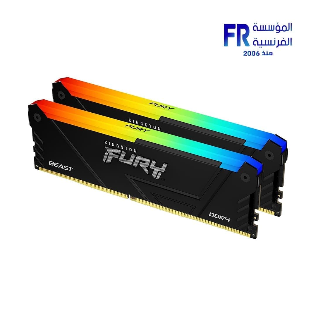 رام كينجستون Fury Beast سعة 32GB (2x16GB) DDR4 بتردد 3200Mhz CL16 RGB للكمبيوتر المكتبي