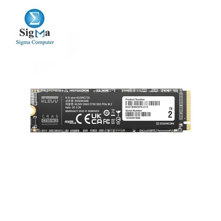 هارد KLEVV CRAS C730 سعة 2TB من نوع M.2 PCIe 3x4 NVMe داخلي، سرعة تصل إلى 3500MB/s مع ذاكرة تخزين مؤقت DRAM - K02TBM2SP0-C73