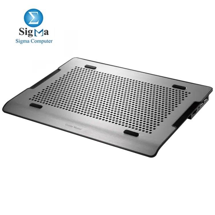 Cooler Master NOTEPAL A200 – Dual 140mm fans, aluminum body, supports up to 16" laptops, USB powered with speed control.