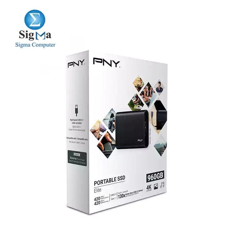 هارد PNY Elite خارجي سعة 960GB بمنفذ USB 3.1 Gen 1 SSD