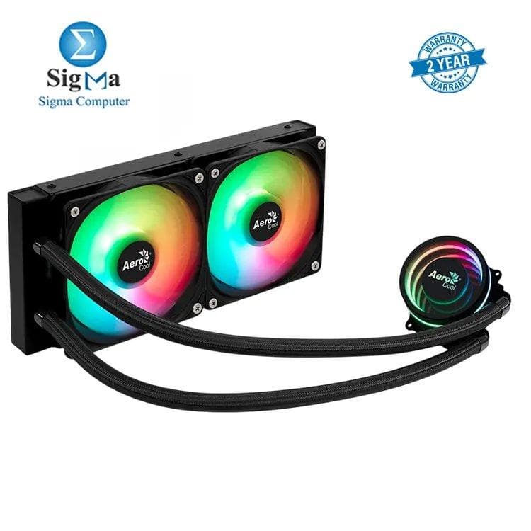 مبرد مائي AeroCool Oasis L240 ARGB AIO، قدرة 280W TDP، رادياتير 240mm، تصميم Mirage مع إضاءة ARGB، مروحتين 120mm ARGB، يدعم Intel LGA 1700, 1200, 115X, 1851, 1366 و AMD AM5/AM4 - أسود