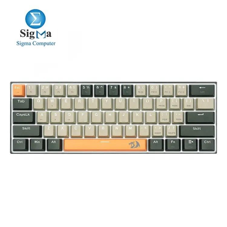 كيبورد جيمنج ميكانيكي سلكي ريدراجون Lakshmi K606-OG GY BK - سويتش أحمر، 61 مفتاح، متوافق مع ويندوز وماك ولينكس