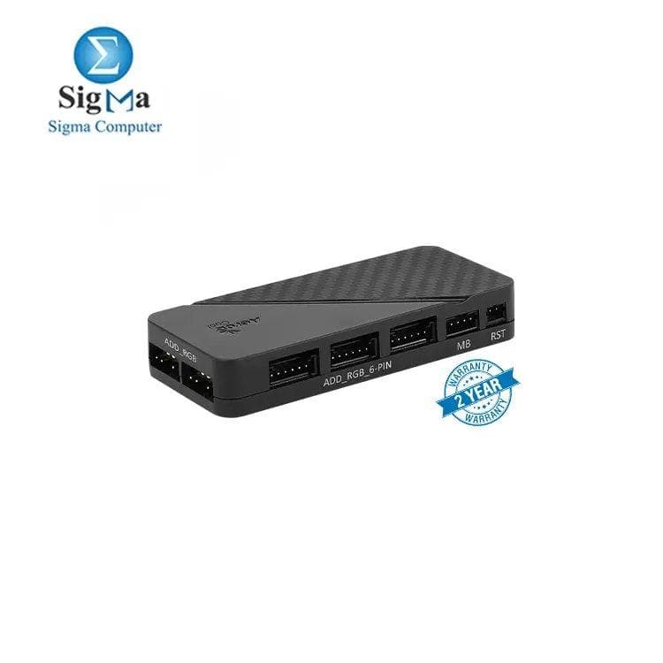 Aerocool H66F RGB Control Hub supports up to 6 ARGB fans, 2 ARGB accessories, PWM fan speed control, and is compatible with major RGB sync software, featuring RF wireless control and a SATA connector