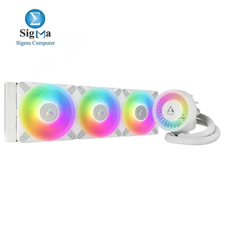 مبرد مائي ARCTIC Liquid Freezer III 360 A-RGB للمعالج، يدعم Intel و AMD، مضخة PWM، مراوح 200–2000 RPM، إطار تثبيت LGA1851 و LGA1700 - أبيض