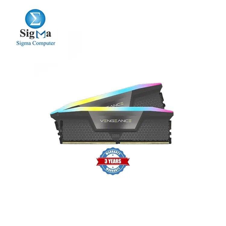 رامات كورسير VENGEANCE RGB DDR5 سعة 32GB (2x16GB) بتردد 5600MHz CL36 متوافقة مع AMD EXPO و iCUE - لون رمادي (CMH32GX5M2B5600Z36K)
