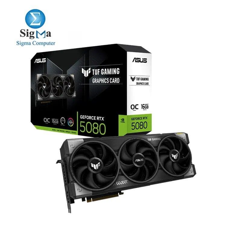 ASUS TUF Gaming RTX 5080 OC Edition – 16GB GDDR7, 2730MHz OC, 10,752 CUDA cores, PCIe 5.0, 3.6-slot cooling, HDMI 2.1b & DP 2.1b